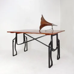 Industrial Bistro Table in Wood and Wrought Iron -