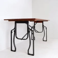 Industrial Bistro Table in Wood and Wrought Iron -