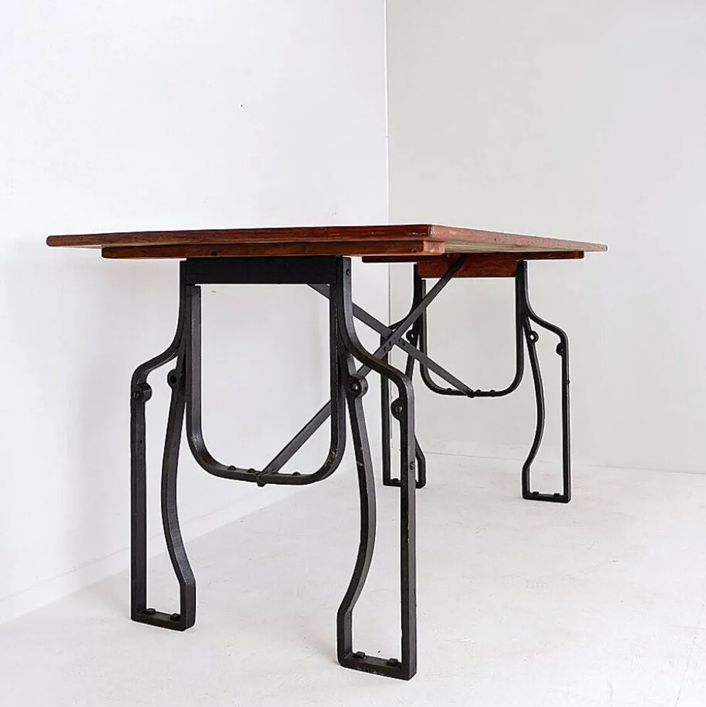 Industrial Bistro Table in Wood and Wrought Iron -