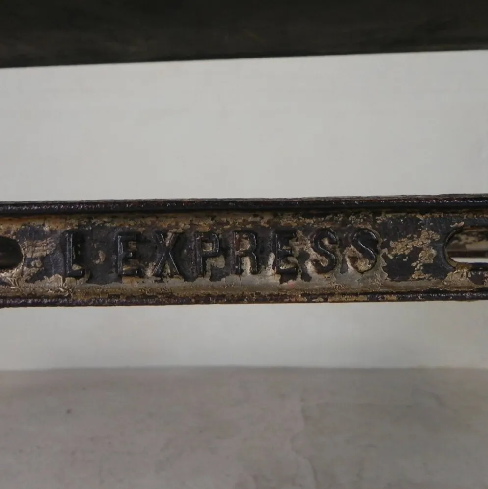 Industrial table, garden table with hard stone slab on cast iron frame, 1930s
