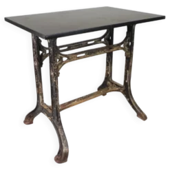 Industrial table, garden table with hard stone slab on cast iron frame, 1930s