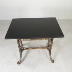 Industrial table, garden table with hard stone slab on cast iron frame, 1930s
