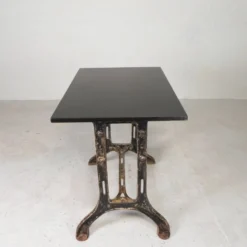 Industrial table, garden table with hard stone slab on cast iron frame, 1930s