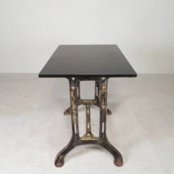 Industrial table, garden table with hard stone slab on cast iron frame, 1930s