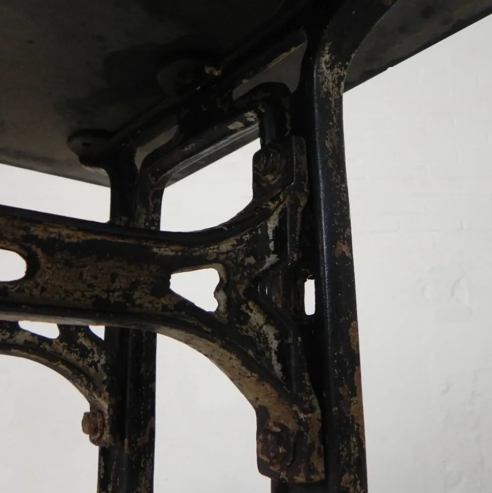 Industrial table, garden table with hard stone slab on cast iron frame, 1930s