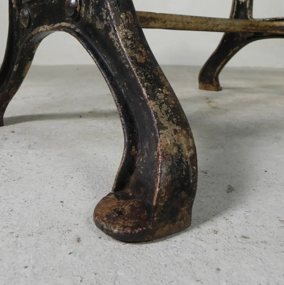 Industrial table, garden table with hard stone slab on cast iron frame, 1930s