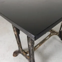 Industrial table, garden table with hard stone slab on cast iron frame, 1930s