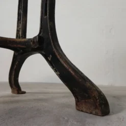 Industrial table, garden table with hard stone slab on cast iron frame, 1930s