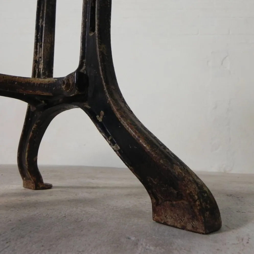 Industrial table, garden table with hard stone slab on cast iron frame, 1930s