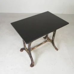 Industrial table, garden table with hard stone slab on cast iron frame, 1930s