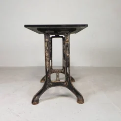 Industrial table, garden table with hard stone slab on cast iron frame, 1930s