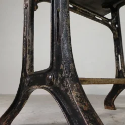 Industrial table, garden table with hard stone slab on cast iron frame, 1930s