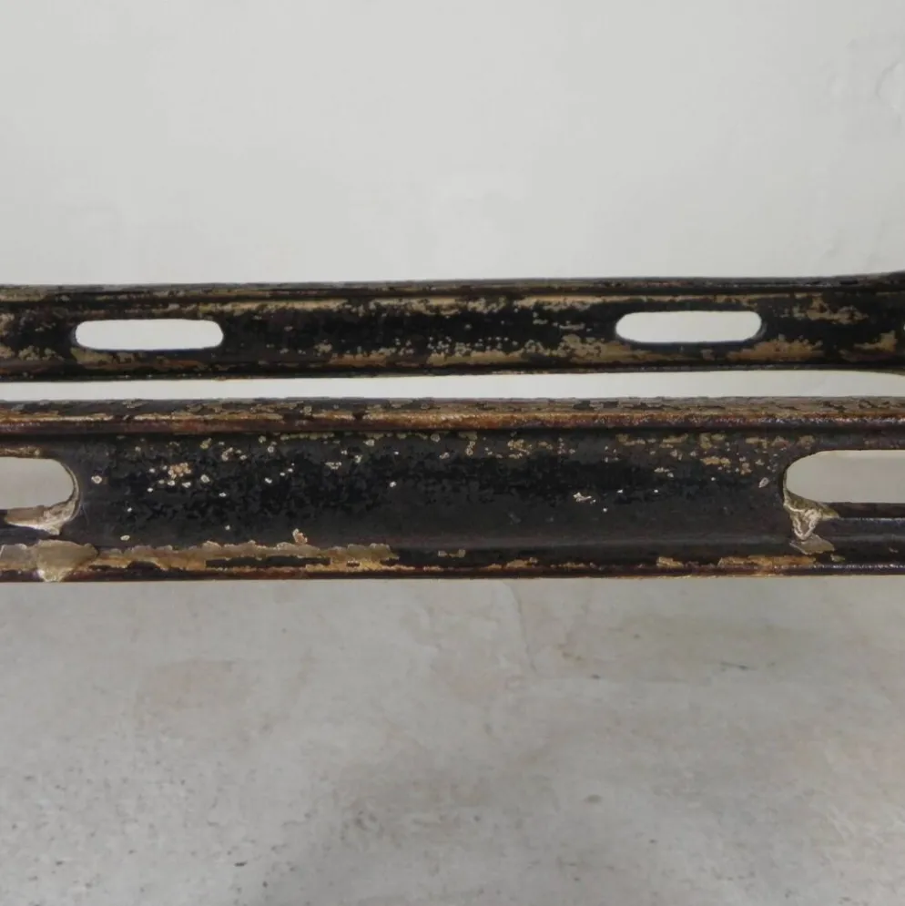 Industrial table, garden table with hard stone slab on cast iron frame, 1930s