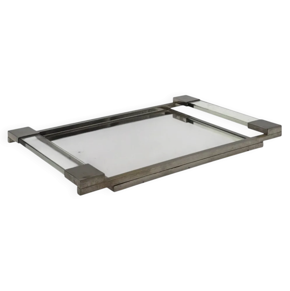 Jacques Adnet, plateau en lucite miroir moderniste, Maison Adnet, France 1950