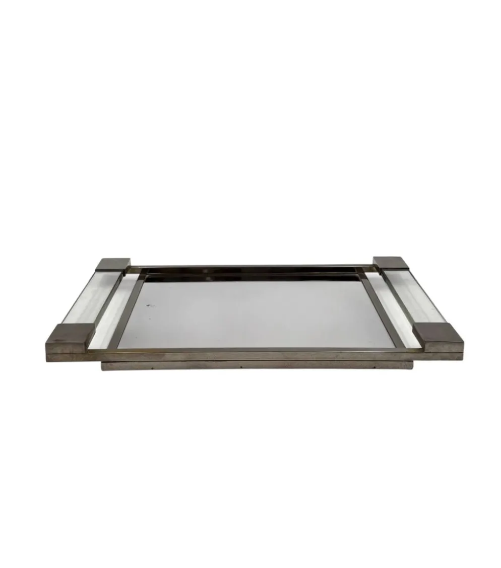 Jacques Adnet, plateau en lucite miroir moderniste, Maison Adnet, France 1950