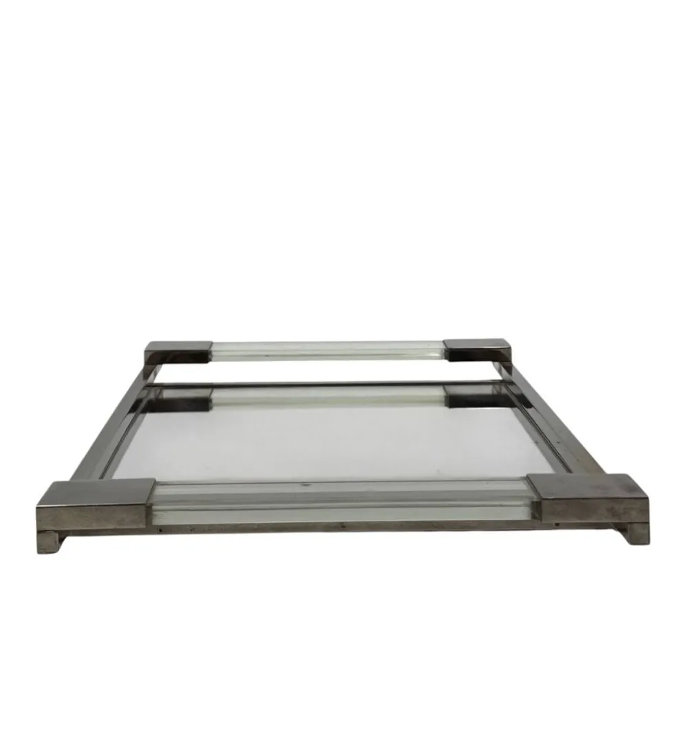 Jacques Adnet, plateau en lucite miroir moderniste, Maison Adnet, France 1950