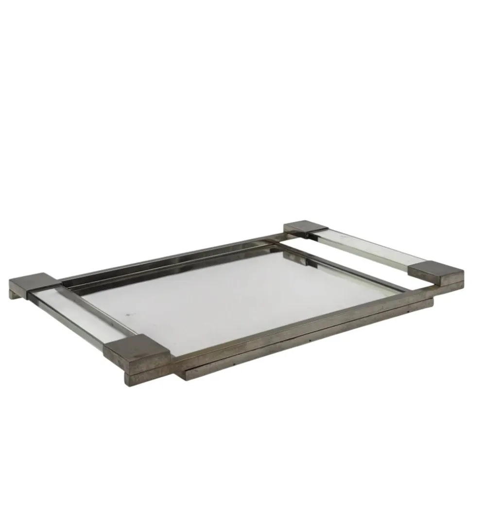Jacques Adnet, plateau en lucite miroir moderniste, Maison Adnet, France 1950