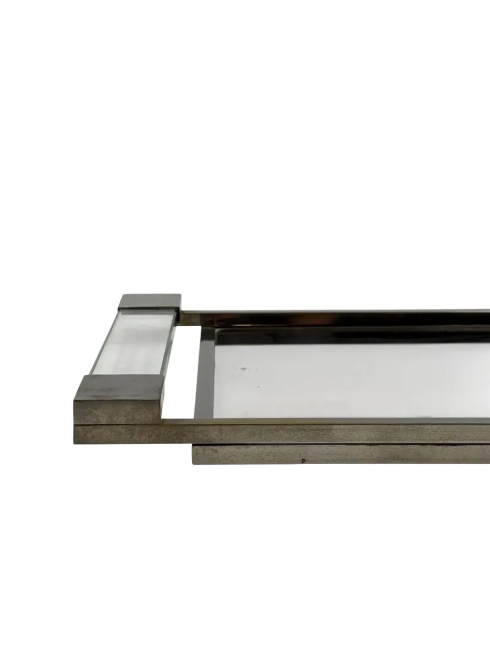 Jacques Adnet, plateau en lucite miroir moderniste, Maison Adnet, France 1950