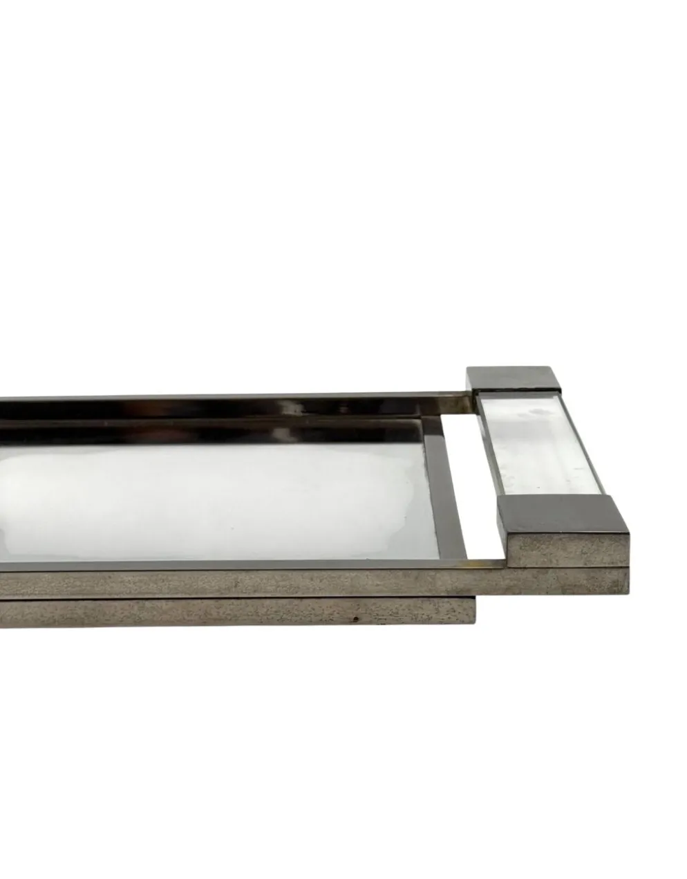 Jacques Adnet, plateau en lucite miroir moderniste, Maison Adnet, France 1950