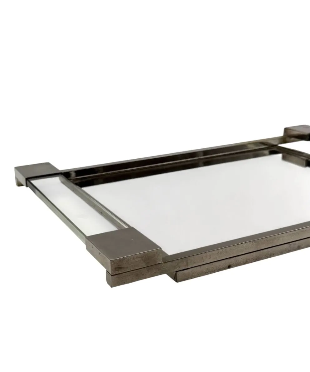 Jacques Adnet, plateau en lucite miroir moderniste, Maison Adnet, France 1950