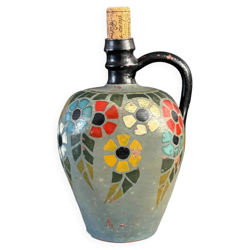 Jarre ancienne en terre cuite peinte - Ref 1328
