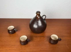 Jarre en céramique de studio allemande Mid-Century Modern avec tasses par Melitta Teubner, années 1960, ensemble de 4
