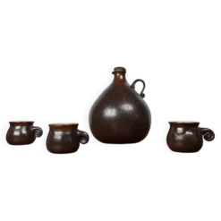 Jarre en céramique de studio allemande Mid-Century Modern avec tasses par Melitta Teubner, années 1960, ensemble de 4