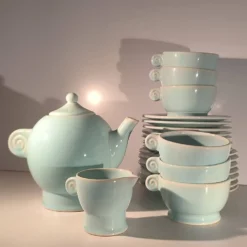 Jean luce pour villeroy & boch mettlach, rare service à thé art déco bleu c