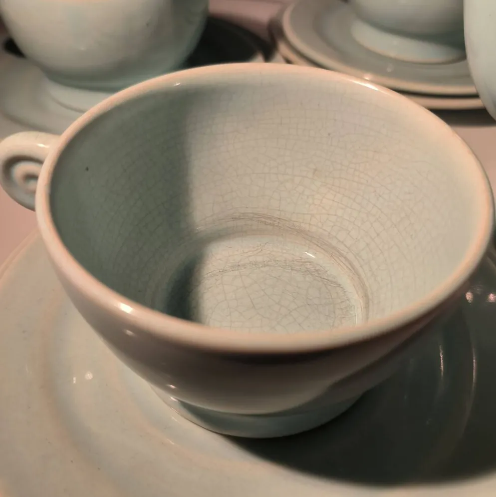 Jean luce pour villeroy & boch mettlach, rare service à thé art déco bleu c