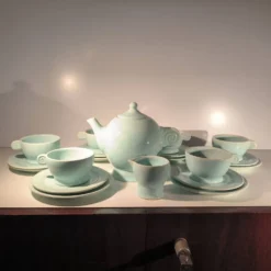Jean luce pour villeroy & boch mettlach, rare service à thé art déco bleu c
