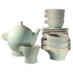 Jean luce pour villeroy & boch mettlach, rare service à thé art déco bleu c