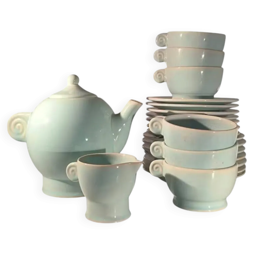 Jean luce pour villeroy & boch mettlach, rare service à thé art déco bleu c