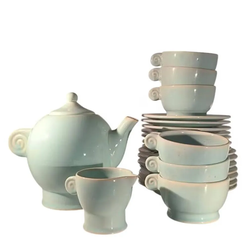 Jean luce pour villeroy & boch mettlach, rare service à thé art déco bleu c