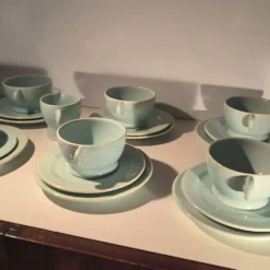 Jean luce pour villeroy & boch mettlach, rare service à thé art déco bleu c