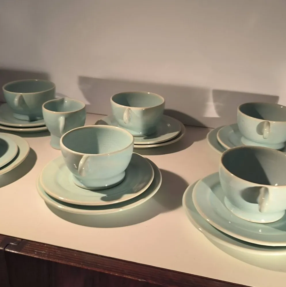 Jean luce pour villeroy & boch mettlach, rare service à thé art déco bleu c
