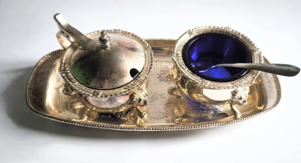 Jeu de caviar ou condiments bleu cobalt première moitié du XXe siècle
