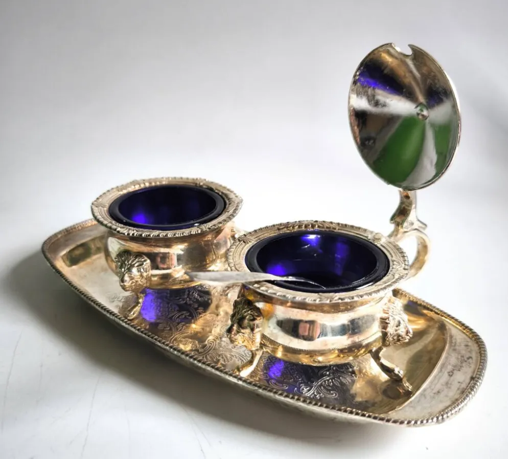 Jeu de caviar ou condiments bleu cobalt première moitié du XXe siècle