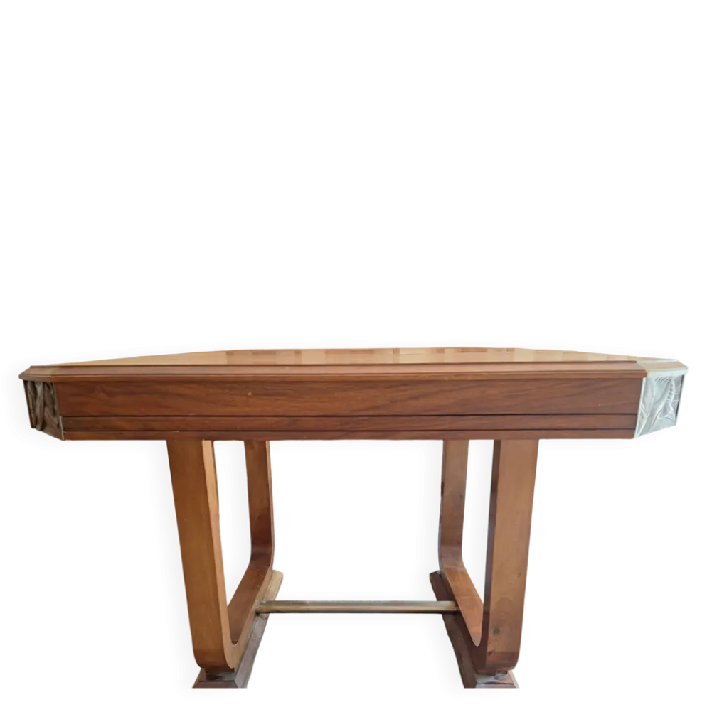 Jolie table à manger carrée en noyer massif style Art Deco / 1930