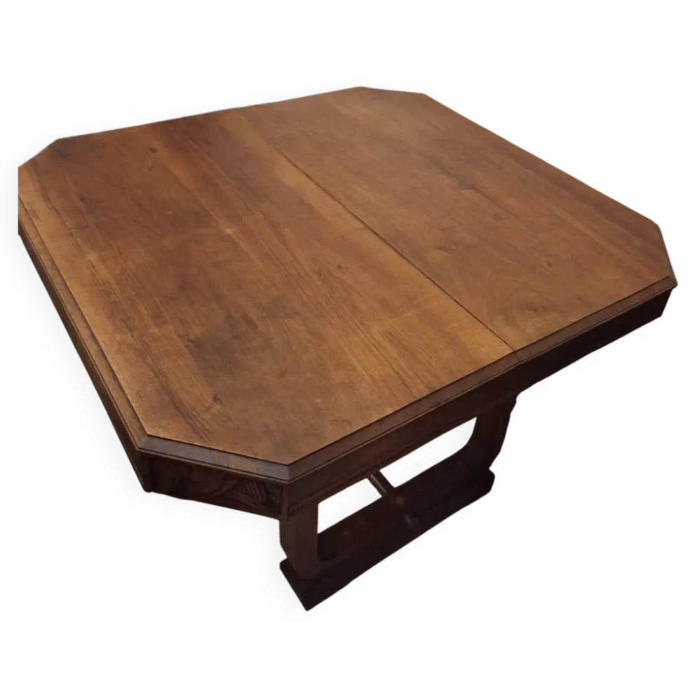 Jolie table à manger carrée en noyer massif style Art Deco / 1930