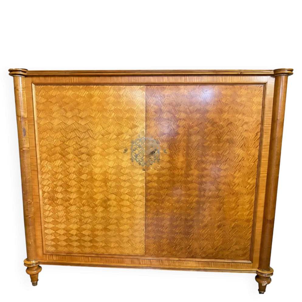Jules Leleu–Armoire basse modèle Présidentiel, 1955–Marqueterie sycomo