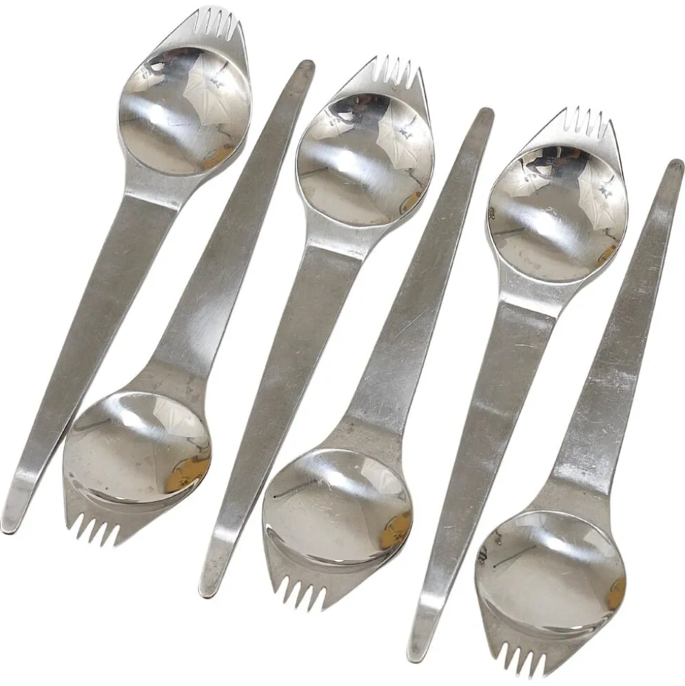 Jusqu'à 7 Sporks de fête mi-siècle (Cuillère & Fourchette) Flatware Göffel par Amboss Autriche