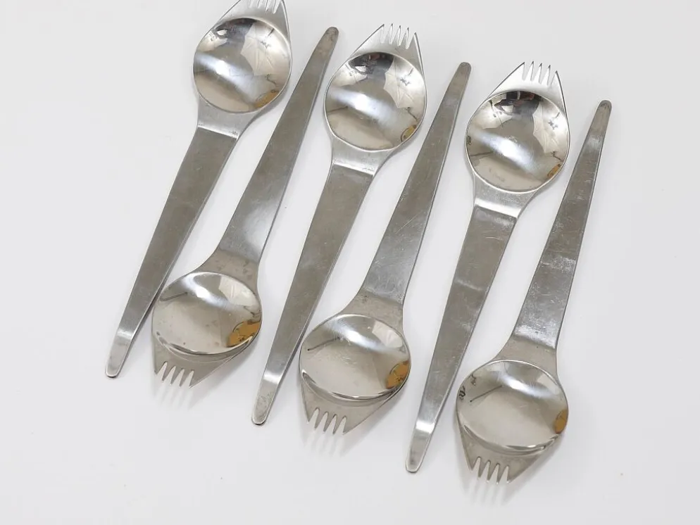 Jusqu'à 7 Sporks de fête mi-siècle (Cuillère & Fourchette) Flatware Göffel par Amboss Autriche
