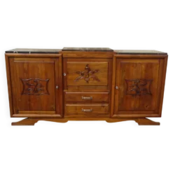 Large buffet en noyer massif, dessus en marbre noir
