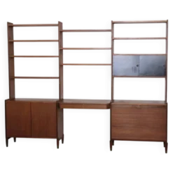 Large Scandinavian wall system in teak with integrated desk – vintage from the 1970s.