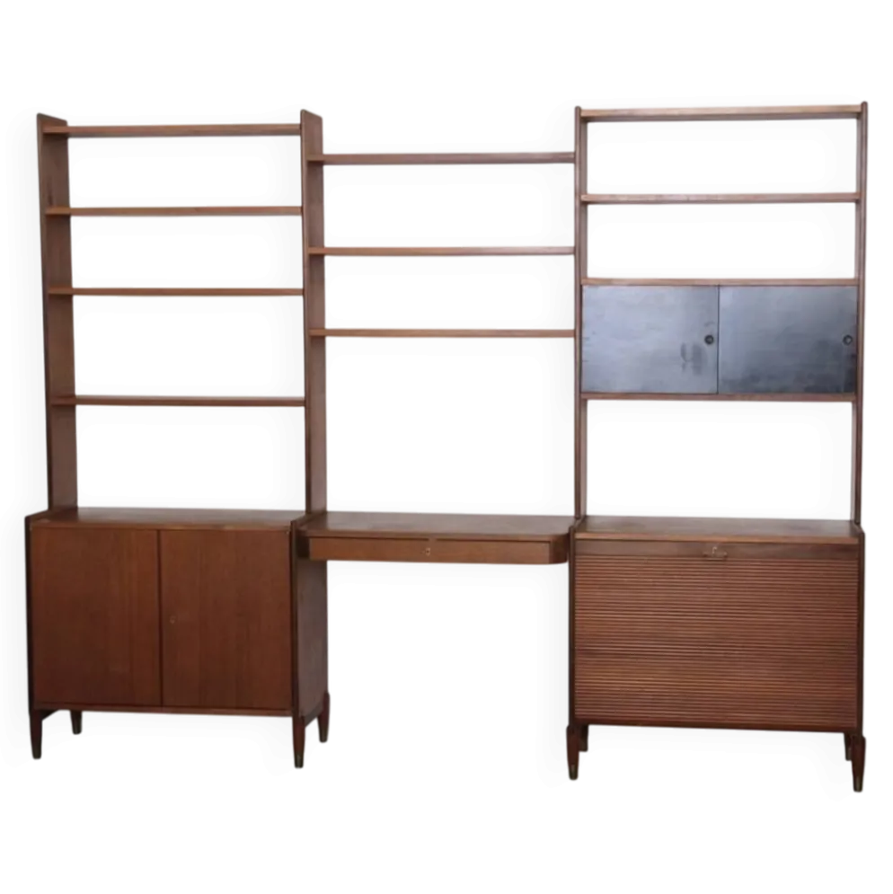 Large Scandinavian wall system in teak with integrated desk – vintage from the 1970s.