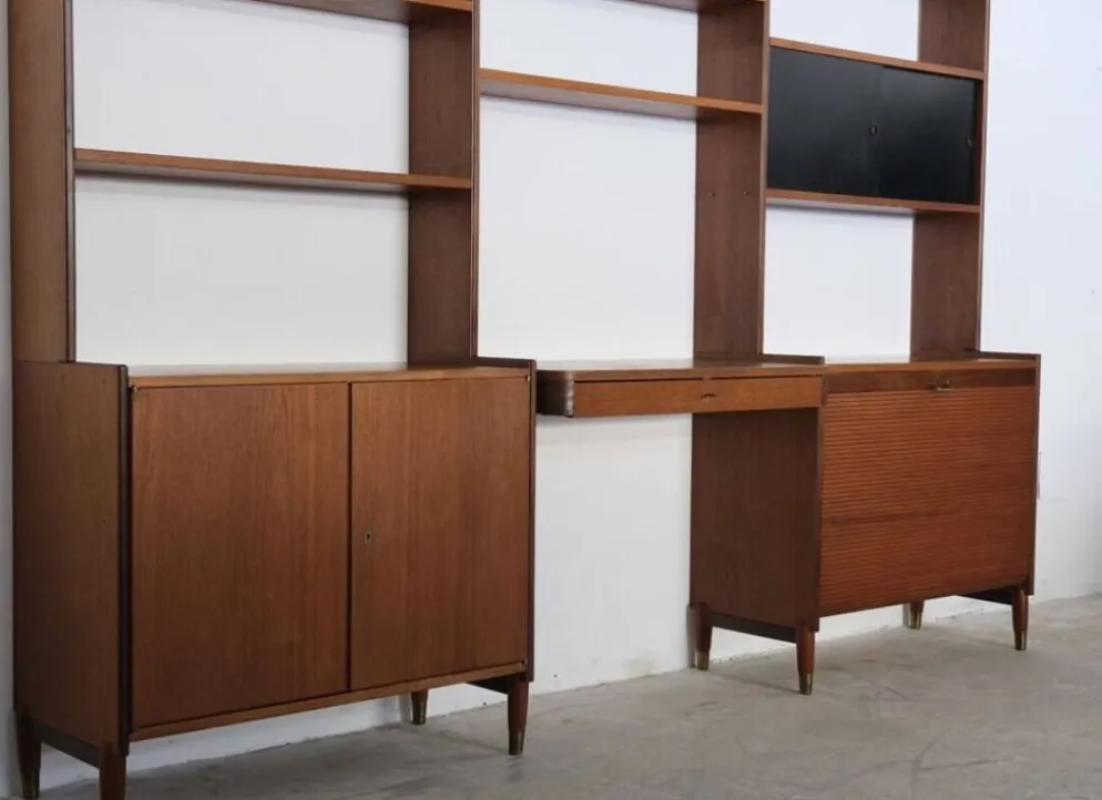 Large Scandinavian wall system in teak with integrated desk – vintage from the 1970s.