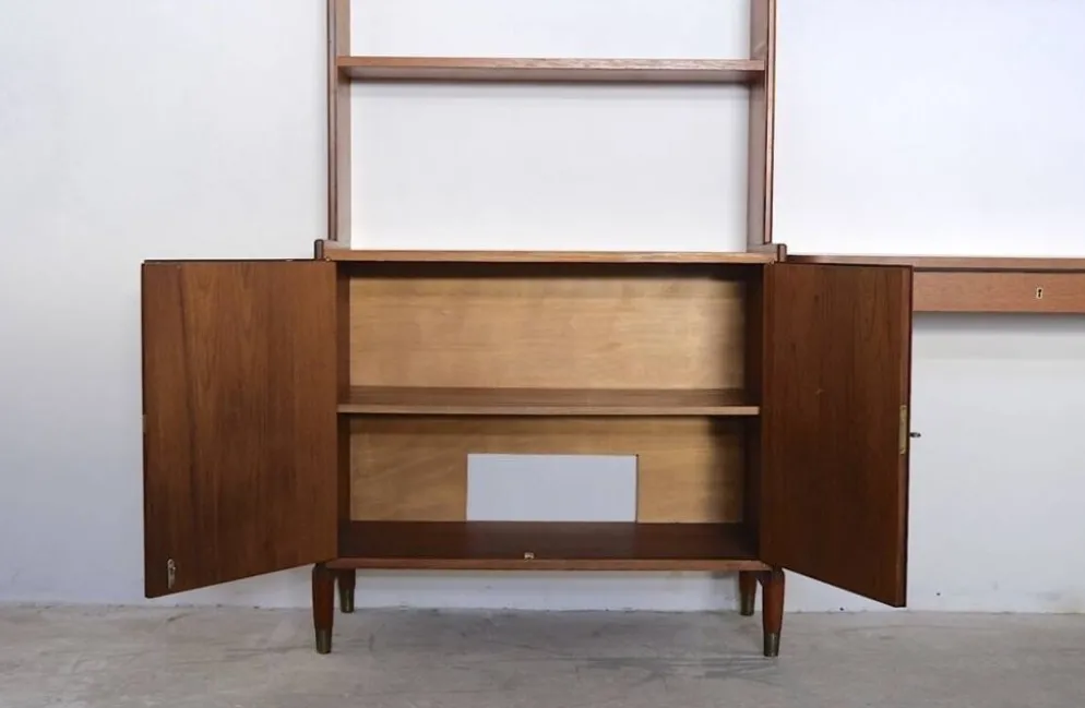 Large Scandinavian wall system in teak with integrated desk – vintage from the 1970s.