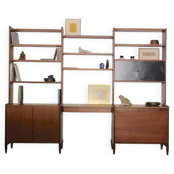Large Scandinavian wall system in teak with integrated desk – vintage from the 1970s.