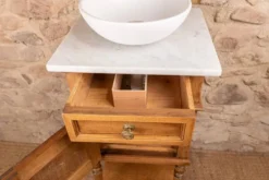 Lave main / meuble vasque en chêne massif et marbre blanc