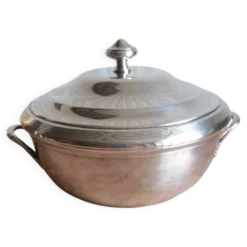 legumier metal argenté Décors ruban croisés